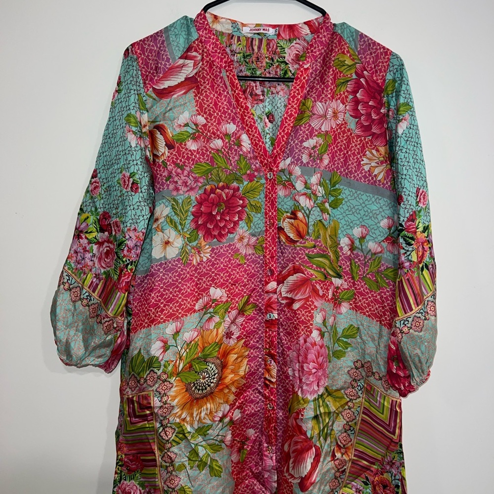 Johnny Was Pink and Green Floral Dress